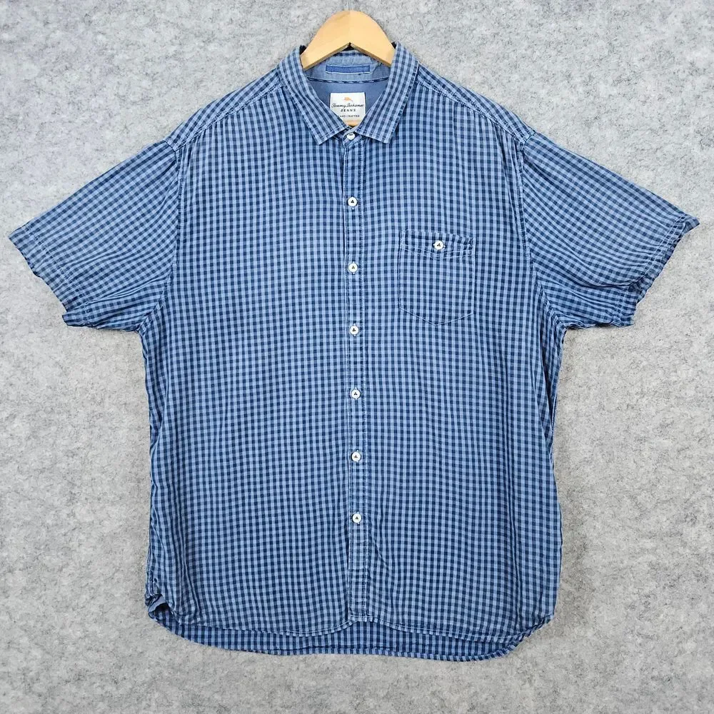 Tommy Bahama Jeans Island Crafted Men's Shirt Size XL Button Up Blue Checks SNAG